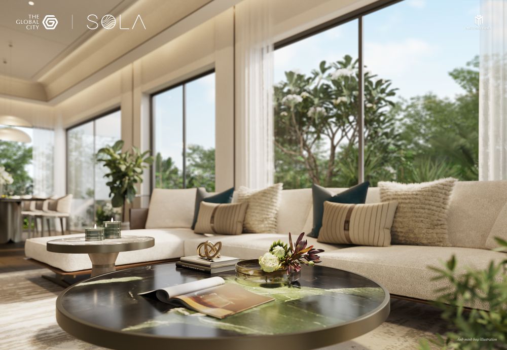 phòng khách biệt thự song lập sola rise