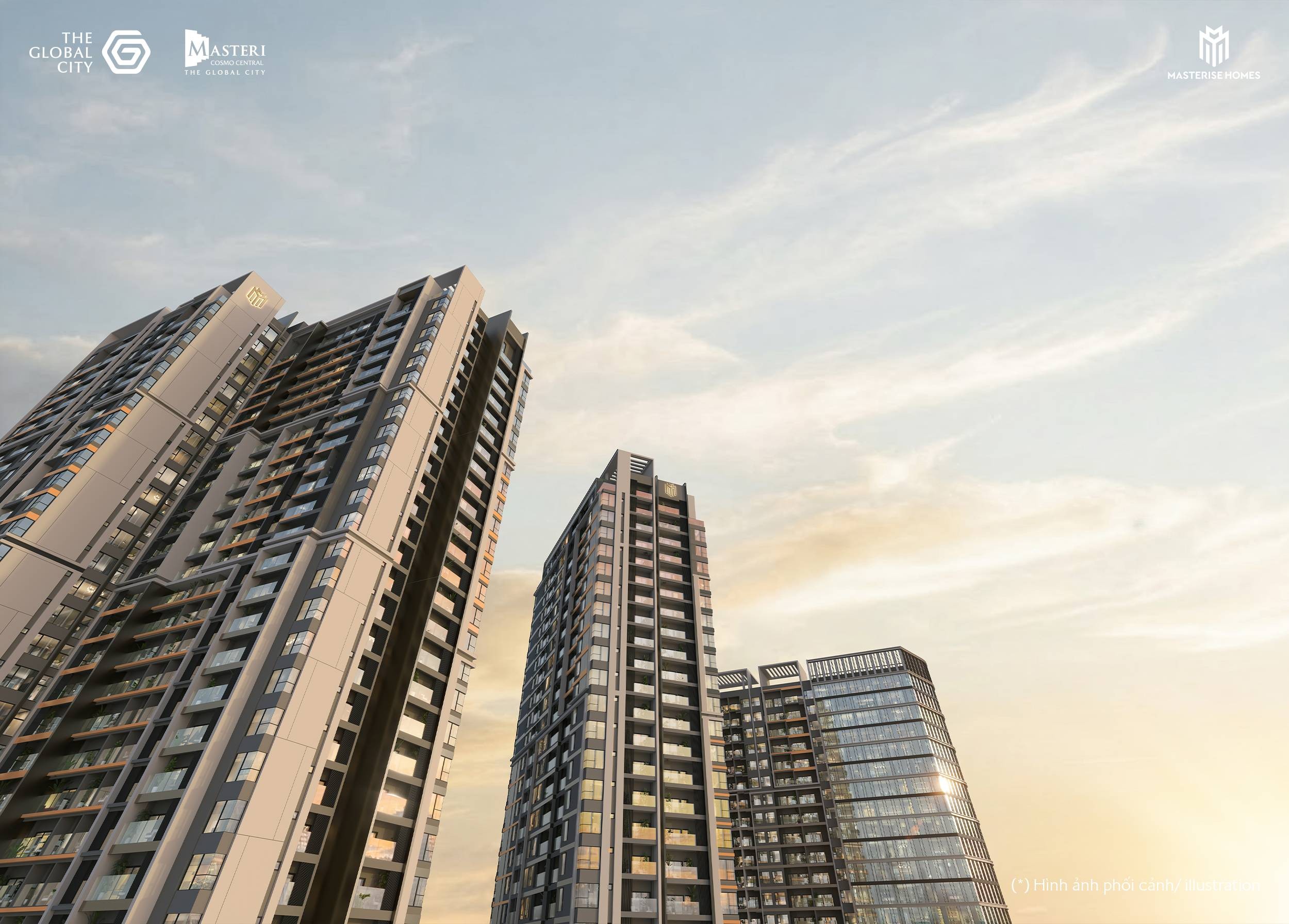 mặt ngoài tòa nhà căn hộ masteri cosmo central